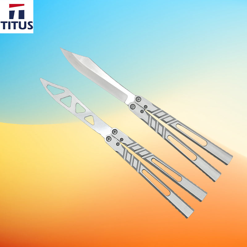 TITUS Alpha Beast AB V2 Bailisong Butterfly Trainer Knife Silver Tanto VG10 7075 Aluminum Channel Handle Bushing System Jilt Free-swinging Knives