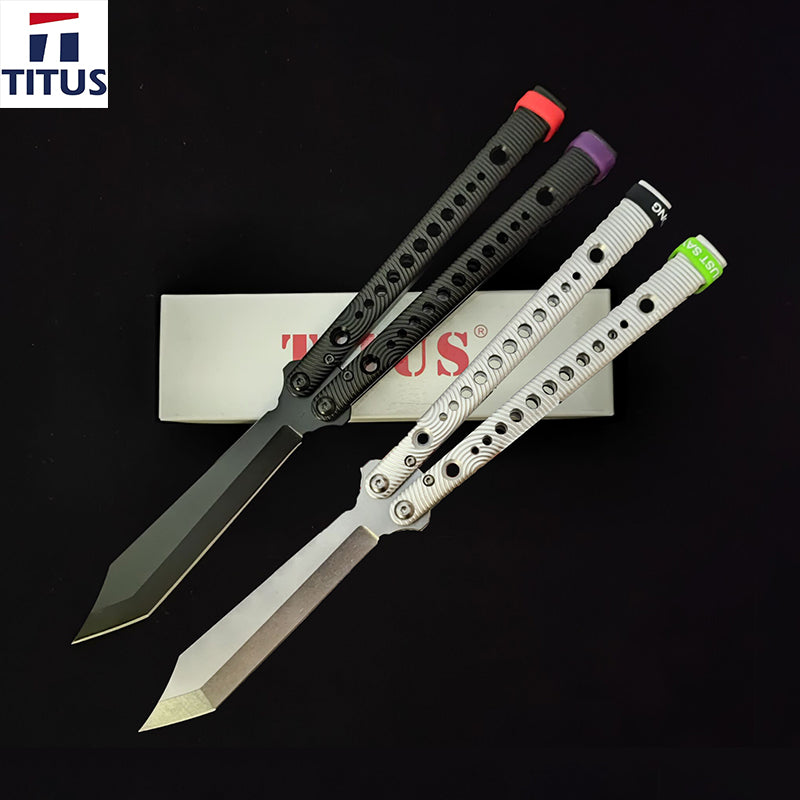 TITUS Rep Dot V2 Replicant Holes Bailisong Butterfly Knife Tanto Edge 7075 Aluminum Channel Handle Bushing System Jilt Free-swinging Knives