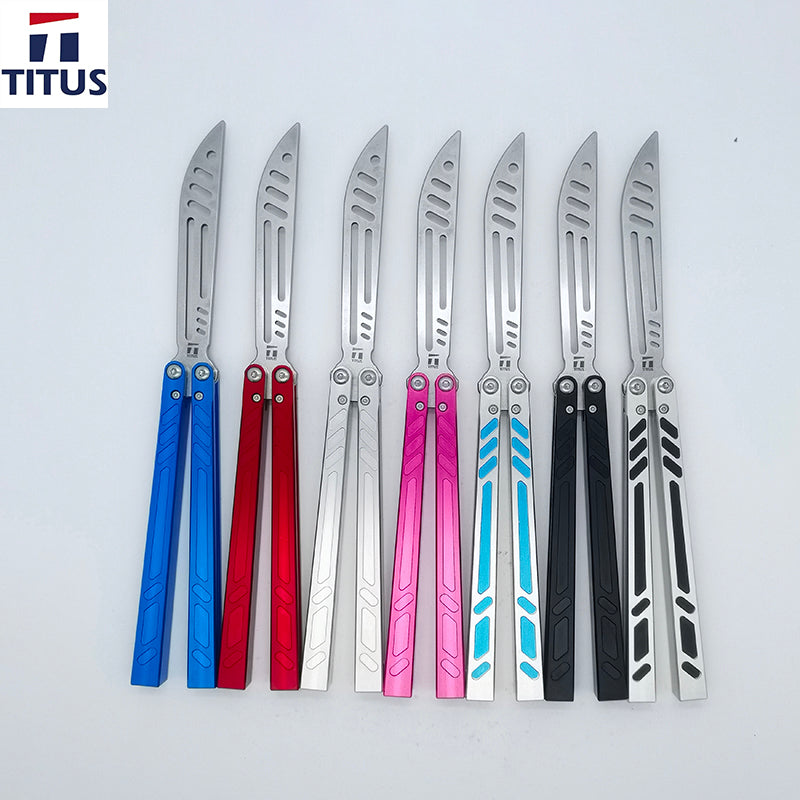 TITUS Barebones BB V3 Bailisong Butterfly Trainer Knife 7075 Aluminum Channel Handle Bushing System Jilt Free-swinging Knives