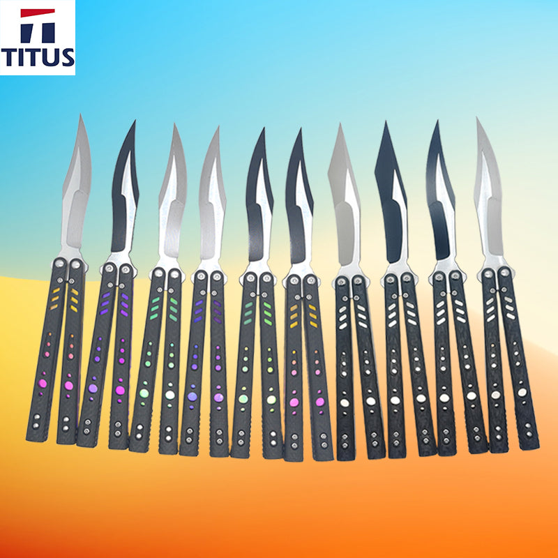 TITUS Rep Replicant Bailisong Butterfly Knife Carbon Fiber+Lined Titanium Handle 888 Blade Bushing System Jilt Free-swinging Knives