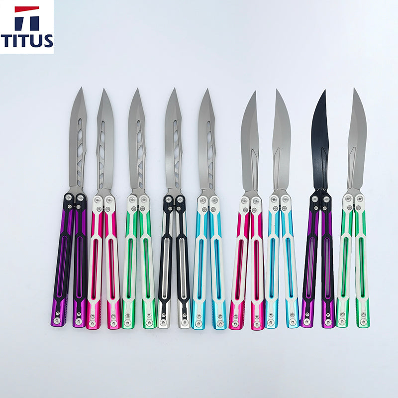 TITUS Cygni Cygnus Bailisong Butterfly Trainer Knife Channel 7075 Aluminum+G10/Carbon Fiber Handle Handle VG10 Blade Bushing System Jilt Free-swinging Knives