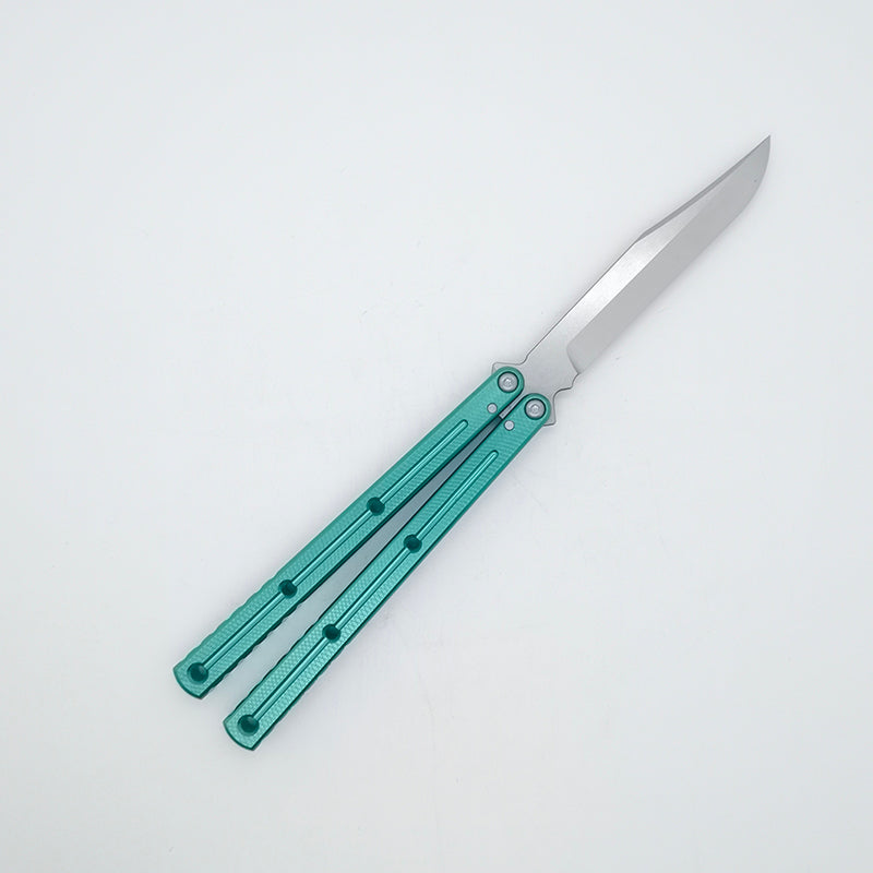 TITUS Kraken 7 Series V3 Bailisong Butterfly Trainer Knife Silver Tanto Bowie VG10 Blade 7075 Aluminum Channel Handle Bushing System Jilt Free-swinging Knives