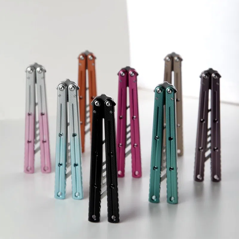 TITUS Kraken 7 Series V3 Bailisong Butterfly Trainer Knife Silver Tanto Bowie VG10 Blade 7075 Aluminum Channel Handle Bushing System Jilt Free-swinging Knives