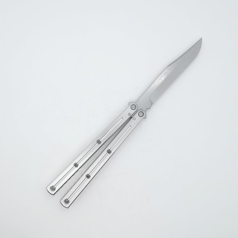 TITUS Kraken 7 Series V3 Bailisong Butterfly Trainer Knife Silver Tanto Bowie VG10 Blade 7075 Aluminum Channel Handle Bushing System Jilt Free-swinging Knives