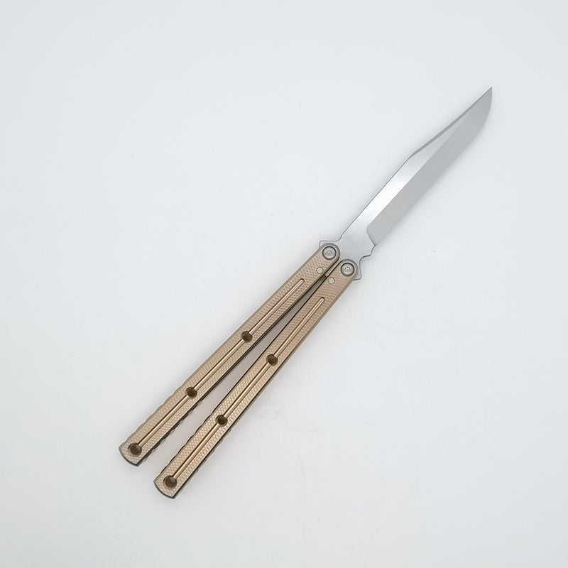 TITUS Kraken 7 Series V3 Bailisong Butterfly Trainer Knife Silver Tanto Bowie VG10 Blade 7075 Aluminum Channel Handle Bushing System Jilt Free-swinging Knives