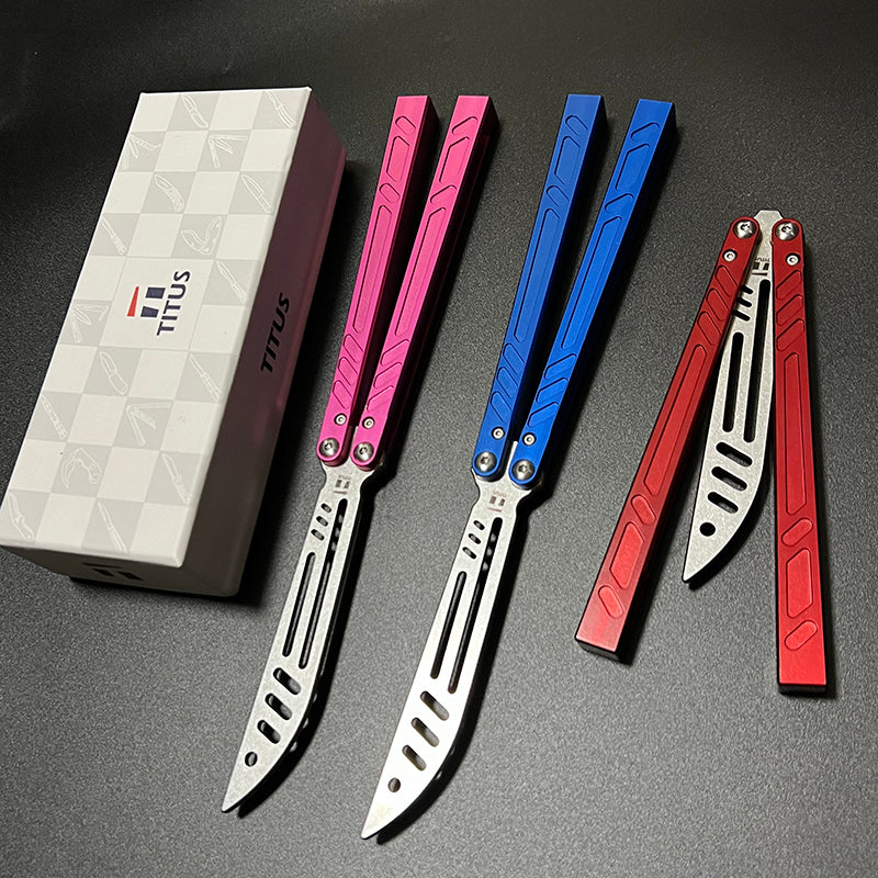 TITUS Barebones BB V3 Bailisong Butterfly Trainer Knife 7075 Aluminum Channel Handle Bushing System Jilt Free-swinging Knives