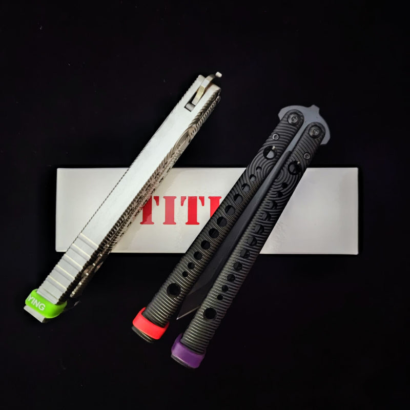 TITUS Rep Dot V2 Replicant Holes Bailisong Butterfly Knife Tanto Edge 7075 Aluminum Channel Handle Bushing System Jilt Free-swinging Knives