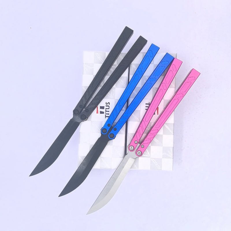 TITUS Barebones BB V3 Bailisong Butterfly Trainer Knife 7075 Aluminum Channel Handle Bushing System Jilt Free-swinging Knives