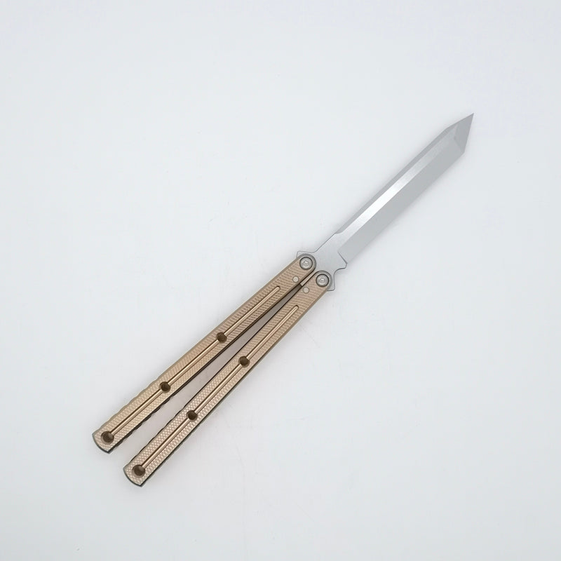 TITUS Kraken 7 Series V3 Bailisong Butterfly Trainer Knife Silver Tanto Bowie VG10 Blade 7075 Aluminum Channel Handle Bushing System Jilt Free-swinging Knives
