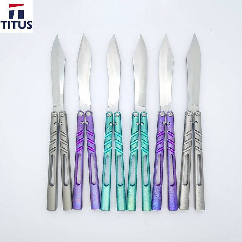 TITUS Alpha Beast Infinity ABI Bailisong Butterfly Knife Channel Titanium Handle Imitation Ice Grain VG10 Blade Bushing System Jilt Free-swinging Knives