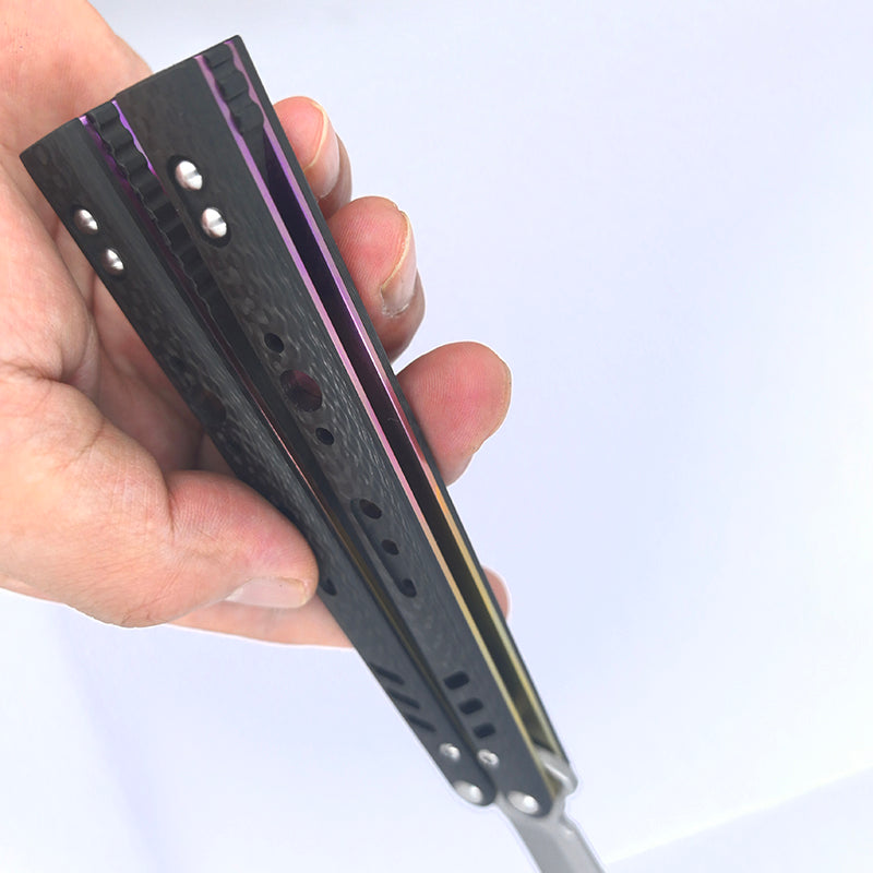 TITUS Rep Replicant Bailisong Butterfly Knife Carbon Fiber+Lined Titanium Handle 888 Blade Bushing System Jilt Free-swinging Knives