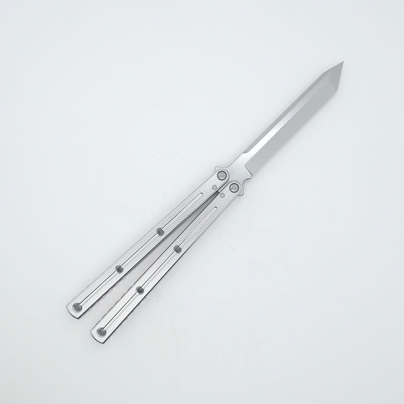 TITUS Kraken 7 Series V3 Bailisong Butterfly Trainer Knife Silver Tanto Bowie VG10 Blade 7075 Aluminum Channel Handle Bushing System Jilt Free-swinging Knives