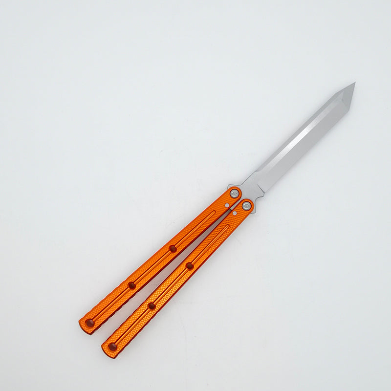 TITUS Kraken 7 Series V3 Bailisong Butterfly Trainer Knife Silver Tanto Bowie VG10 Blade 7075 Aluminum Channel Handle Bushing System Jilt Free-swinging Knives