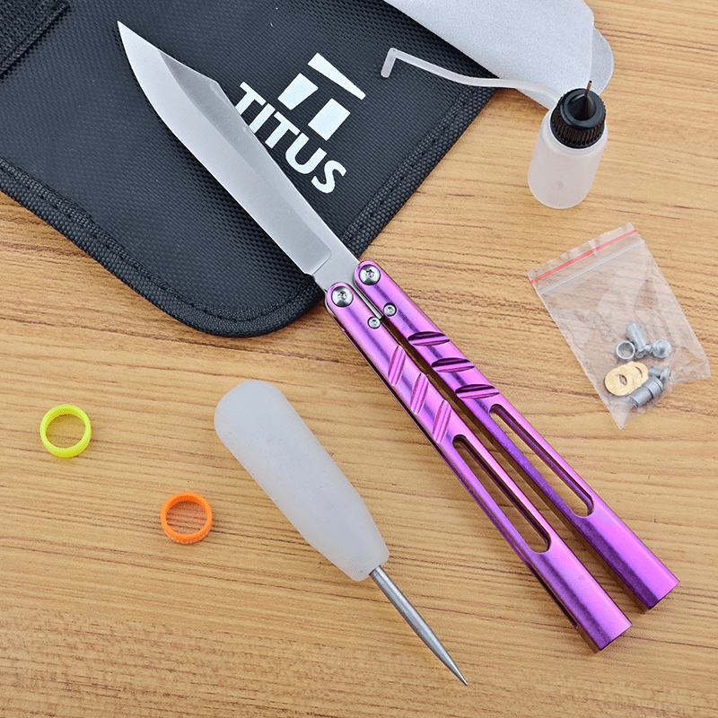 TITUS Alpha Beast Infinity ABI Bailisong Butterfly Knife Channel Titanium Handle Imitation Ice Grain VG10 Blade Bushing System Jilt Free-swinging Knives