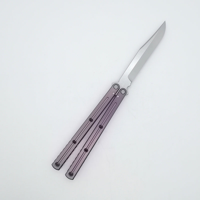 TITUS Kraken 7 Series V3 Bailisong Butterfly Trainer Knife Silver Tanto Bowie VG10 Blade 7075 Aluminum Channel Handle Bushing System Jilt Free-swinging Knives