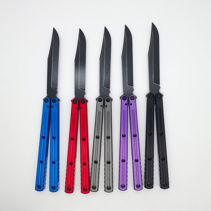 TITUS Kraken V3 Bailisong Butterfly Trainer Knife Black Bowie Tanto Spear VG10 Blade 7075 Aluminum Channel Handle Bushing System Jilt Free-swinging Knives