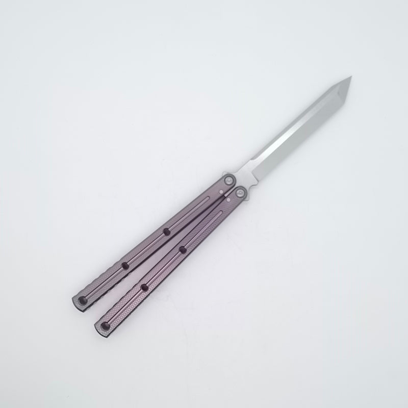 TITUS Kraken 7 Series V3 Bailisong Butterfly Trainer Knife Silver Tanto Bowie VG10 Blade 7075 Aluminum Channel Handle Bushing System Jilt Free-swinging Knives