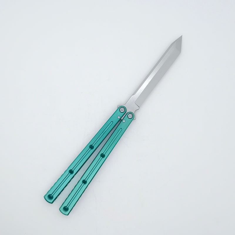 TITUS Kraken 7 Series V3 Bailisong Butterfly Trainer Knife Silver Tanto Bowie VG10 Blade 7075 Aluminum Channel Handle Bushing System Jilt Free-swinging Knives