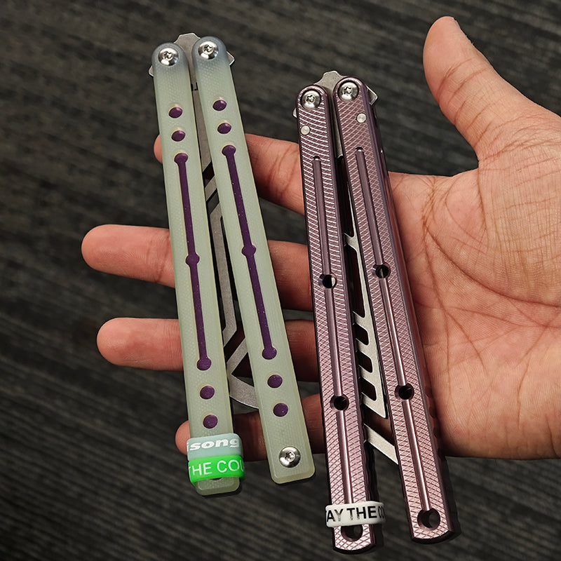 TITUS Kraken 7 Series V3 Bailisong Butterfly Trainer Knife Silver Tanto Bowie VG10 Blade 7075 Aluminum Channel Handle Bushing System Jilt Free-swinging Knives