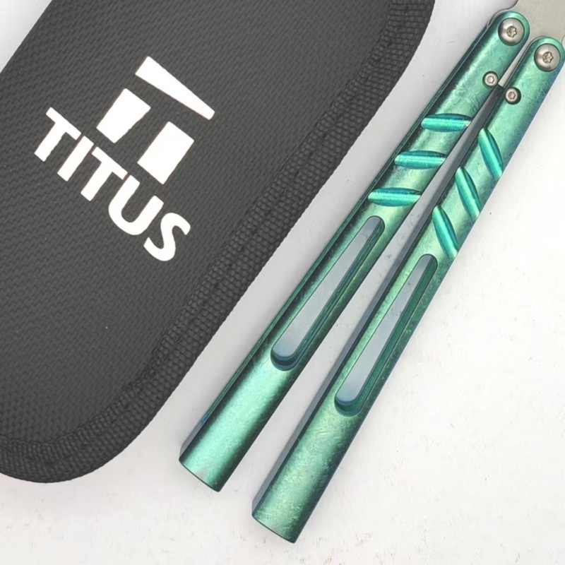 TITUS Alpha Beast Infinity ABI Bailisong Butterfly Knife Channel Titanium Handle Imitation Ice Grain VG10 Blade Bushing System Jilt Free-swinging Knives