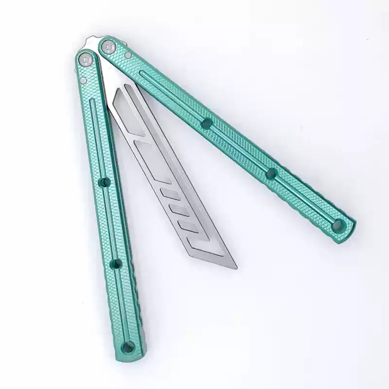 TITUS Kraken 7 Series V3 Bailisong Butterfly Trainer Knife Silver Tanto Bowie VG10 Blade 7075 Aluminum Channel Handle Bushing System Jilt Free-swinging Knives