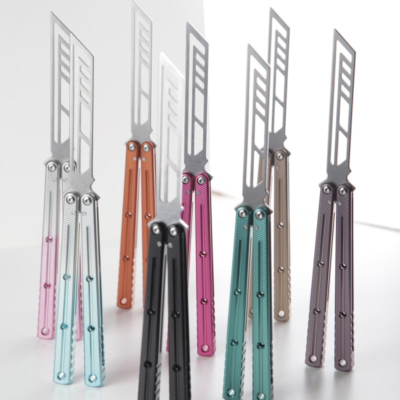 TITUS Kraken 7 Series V3 Bailisong Butterfly Trainer Knife Silver Tanto Bowie VG10 Blade 7075 Aluminum Channel Handle Bushing System Jilt Free-swinging Knives