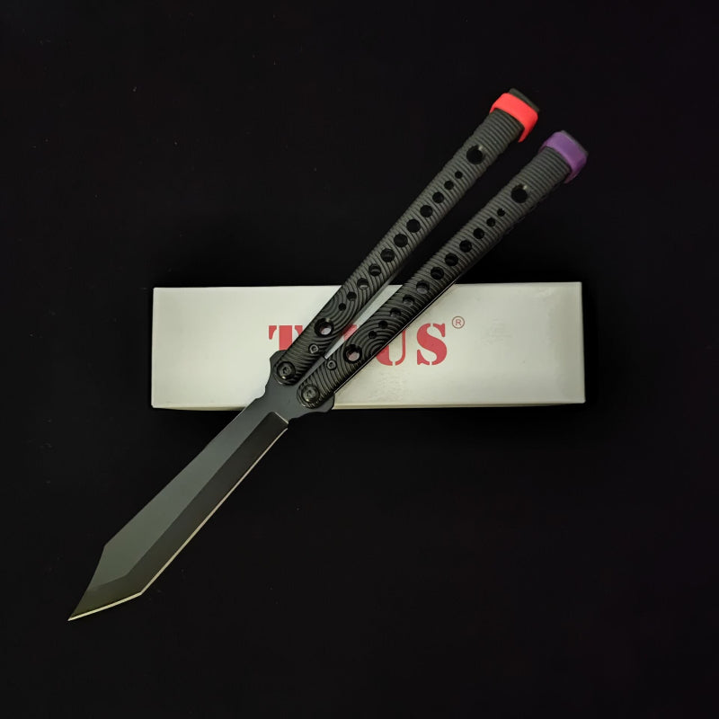 TITUS Rep Dot V2 Replicant Holes Bailisong Butterfly Knife Tanto Edge 7075 Aluminum Channel Handle Bushing System Jilt Free-swinging Knives