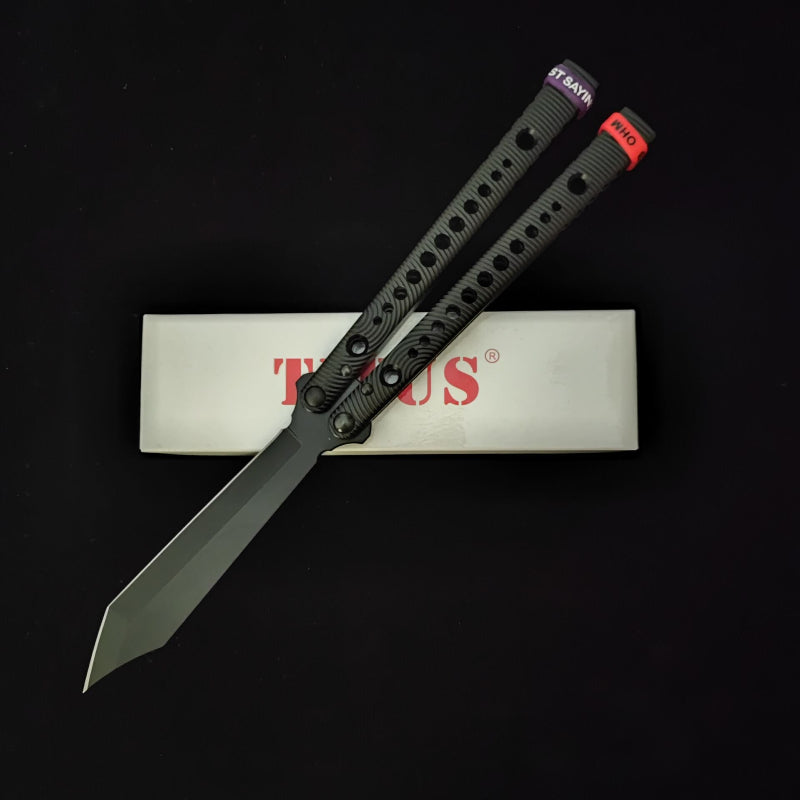 TITUS Rep Dot V2 Replicant Holes Bailisong Butterfly Knife Tanto Edge 7075 Aluminum Channel Handle Bushing System Jilt Free-swinging Knives
