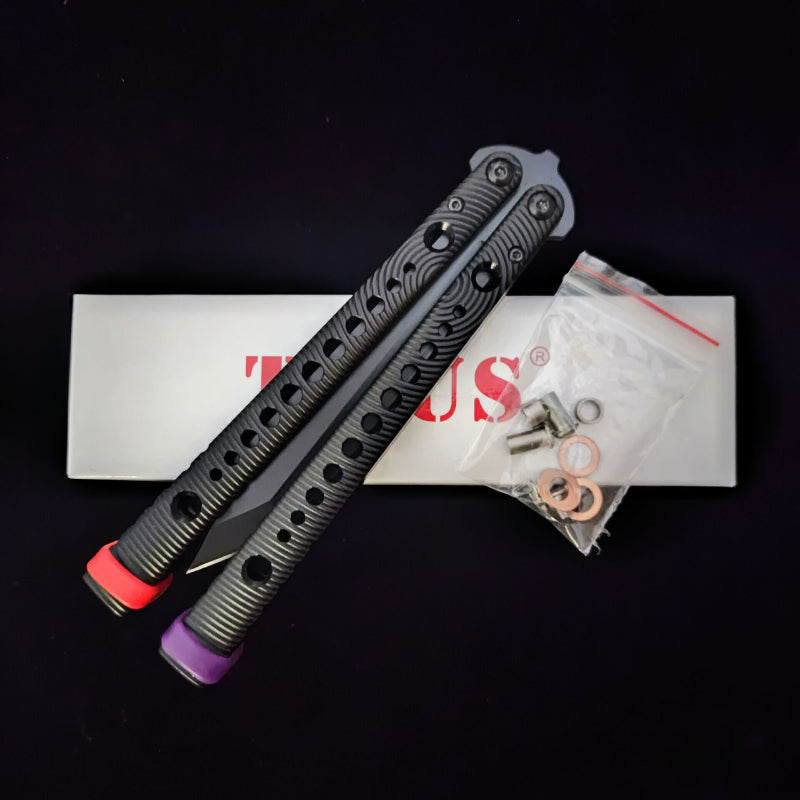 TITUS Rep Dot V2 Replicant Holes Bailisong Butterfly Knife Tanto Edge 7075 Aluminum Channel Handle Bushing System Jilt Free-swinging Knives