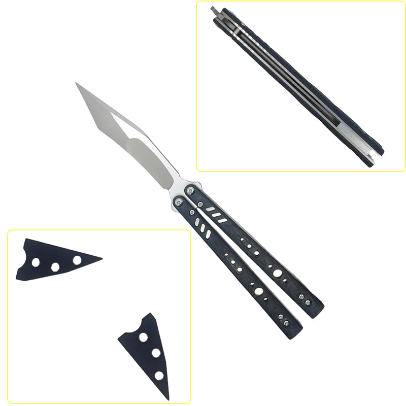 TITUS Rep Replicant Bailisong Butterfly Knife Carbon Fiber+Lined Titanium Handle 888 Blade Bushing System Jilt Free-swinging Knives