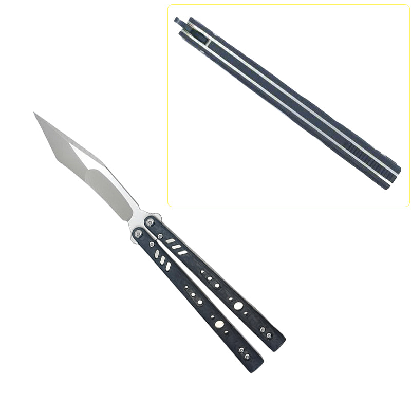 TITUS Rep Replicant Bailisong Butterfly Knife Carbon Fiber+Lined Titanium Handle 888 Blade Bushing System Jilt Free-swinging Knives