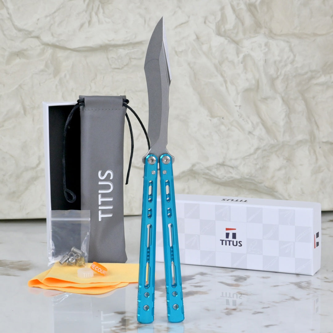 TITUS Sirius K VG10 blade Bailisong Butterfly Knife 7075 Aluminum Channel Handle Bushing System Jilt Free-swinging Knives