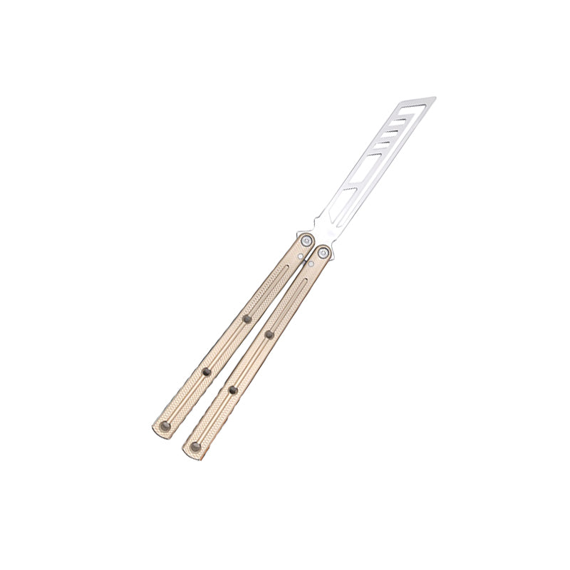 TITUS Kraken 7 Series V3 Bailisong Butterfly Trainer Knife Silver Tanto Bowie VG10 Blade 7075 Aluminum Channel Handle Bushing System Jilt Free-swinging Knives