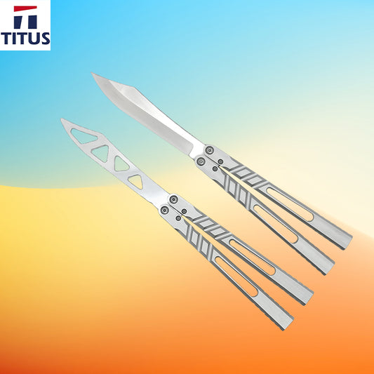 TITUS Alpha Beast AB V2 Bailisong Butterfly Trainer Knife Silver Tanto VG10 7075 Aluminum Channel Handle Bushing System Jilt Free-swinging Knives