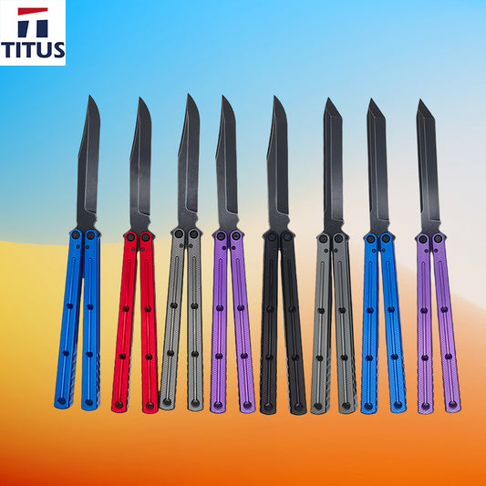 TITUS Kraken V3 Bailisong Butterfly Trainer Knife Black Bowie Tanto Spear VG10 Blade 7075 Aluminum Channel Handle Bushing System Jilt Free-swinging Knives