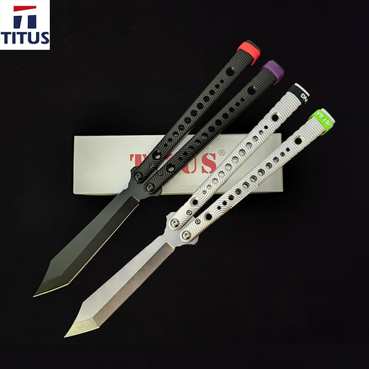 TITUS Rep Dot V2 Replicant Holes Bailisong Butterfly Knife Tanto Edge 7075 Aluminum Channel Handle Bushing System Jilt Free-swinging Knives