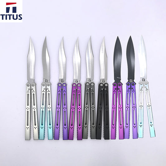 TITUS Basilisk V3 Bailisong Butterfly Trainer Knife Tuning Fork VG10 Bowie 7075 Aluminum+G10 Channel Handle Bushing System Jilt Free-swinging Knives