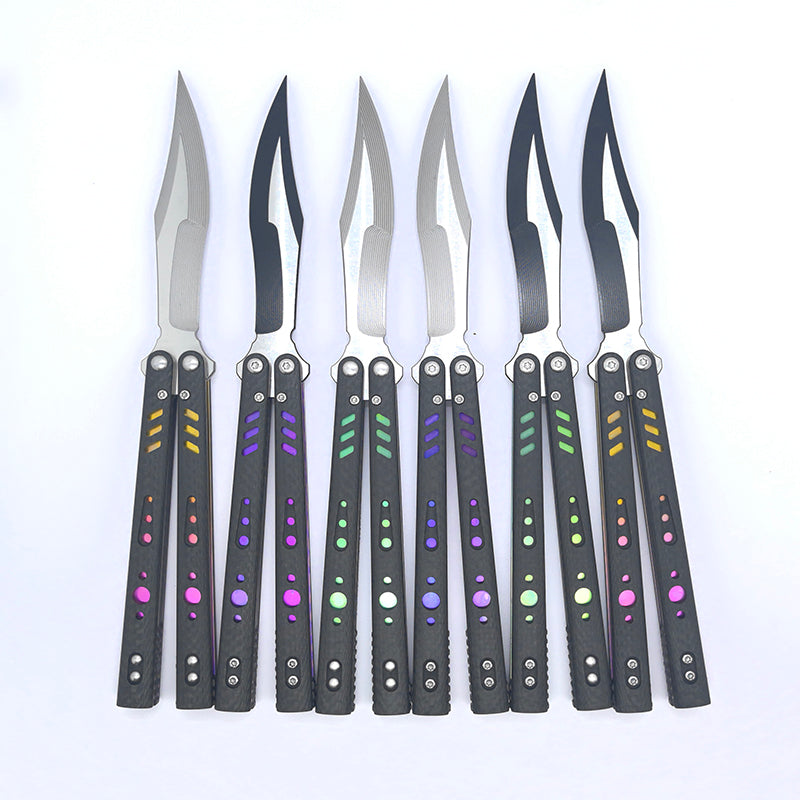 TITUS Rep Replicant Bailisong Butterfly Knife Carbon Fiber+Lined Titanium Handle 888 Blade Bushing System Jilt Free-swinging Knives