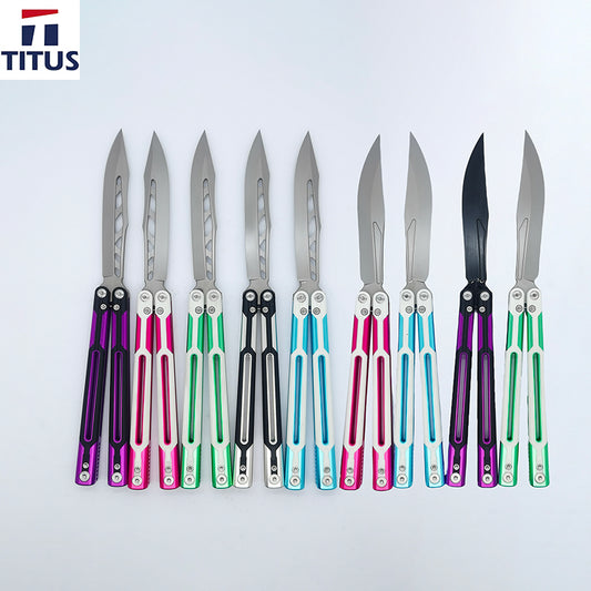 TITUS Cygni Cygnus Bailisong Butterfly Trainer Knife Channel 7075 Aluminum+G10/Carbon Fiber Handle Handle VG10 Blade Bushing System Jilt Free-swinging Knives