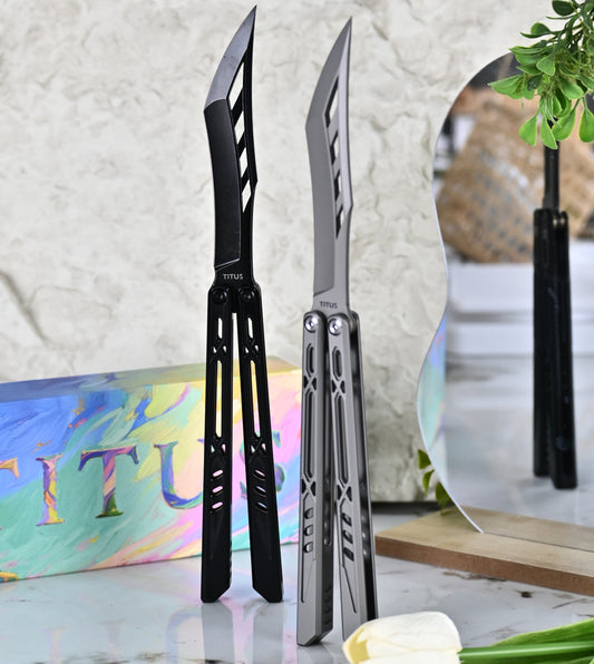 TITUS Sparrow Bailisong Butterfly Knife Titanium Handle Fine-tuned VG10 Blade Bushing System Jilt Free-swinging Knives