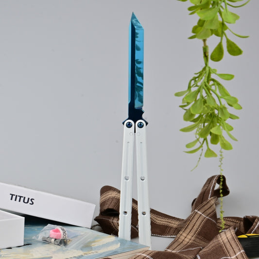 TITUS Kraken  polished Titanium‑blue Coated Blade  Bailisong Butterfly Trainer Knife Bushing System Jilt Free-swinging Knives
