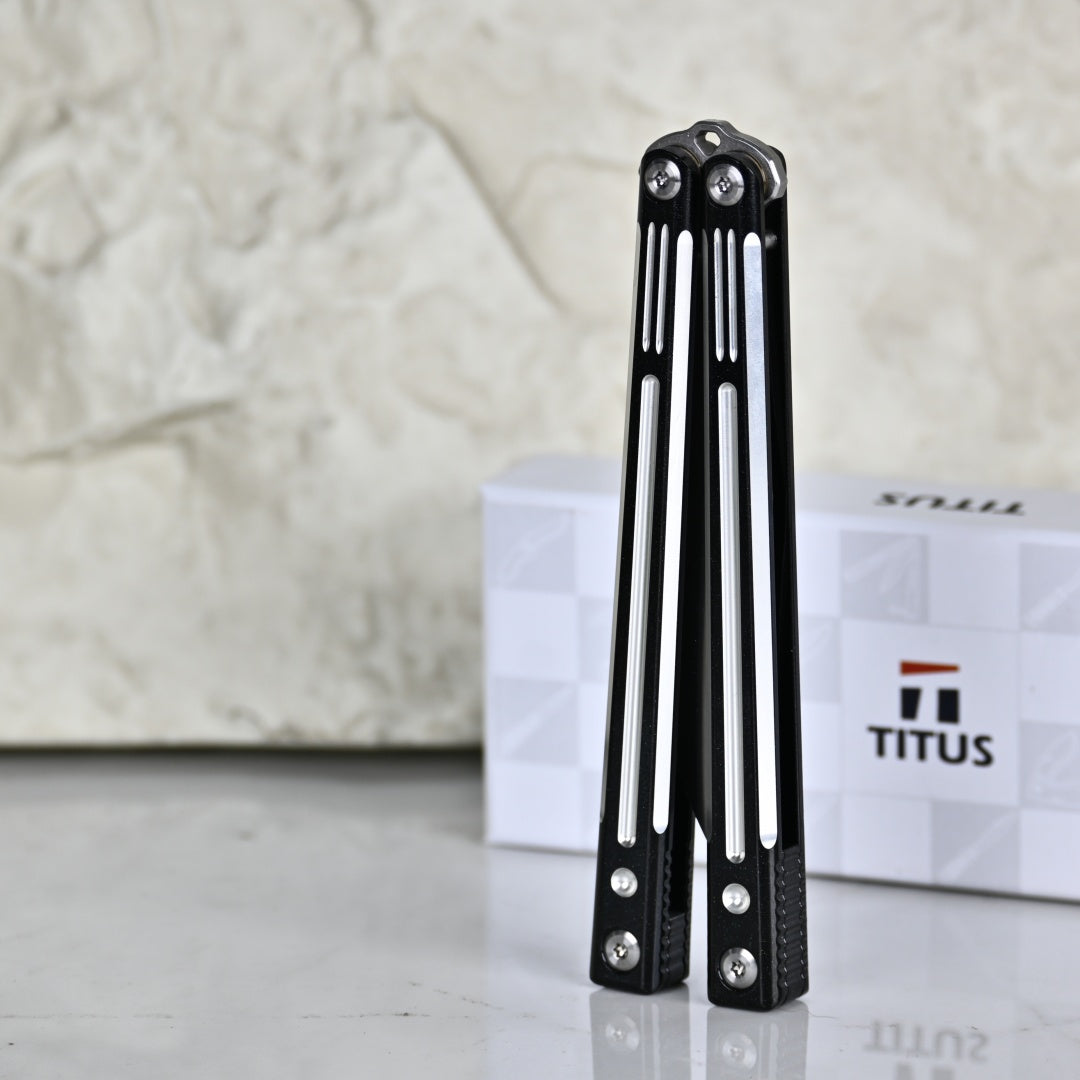 TITUS Orion Bailisong Butterfly Knife 7075 Aluminum Channel Handle VG10 Blade Bushing System Jilt Free-swinging Knives