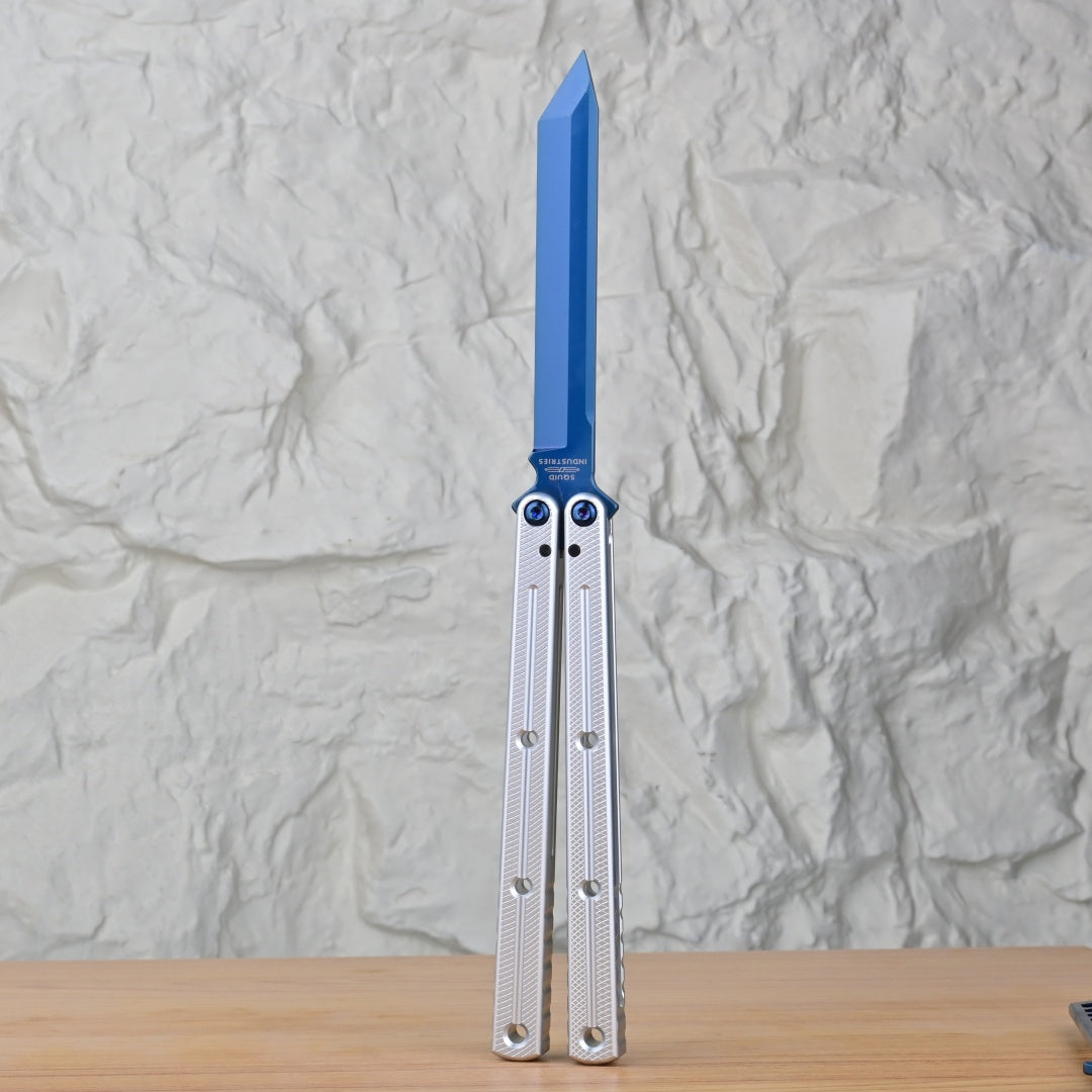 TITUS Kraken Titanium‑blue Coated Blade Bailisong Butterfly Trainer Knife Bushing System Jilt Free-swinging Knives
