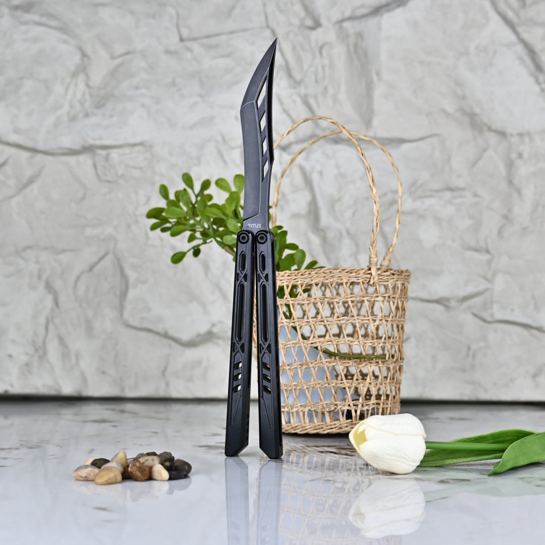 TITUS Sparrow Bailisong Butterfly Knife Titanium Handle Fine-tuned VG10 Blade Bushing System Jilt Free-swinging Knives