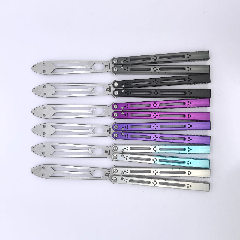 TITUS Basilisk V3 Bailisong Butterfly Trainer Knife Tuning Fork VG10 Bowie 7075 Aluminum+G10 Channel Handle Bushing System Jilt Free-swinging Knives
