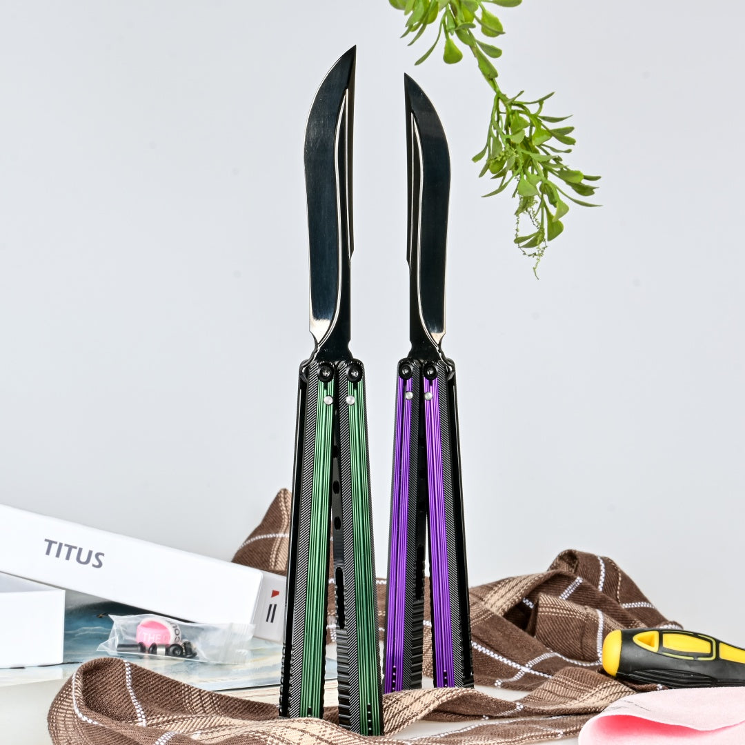 TITUS Corvus DLC Bailisong Butterfly Knife 7075 Aluminum Channel Handle VG10 Blade Bushing System Jilt Free-swinging Knives