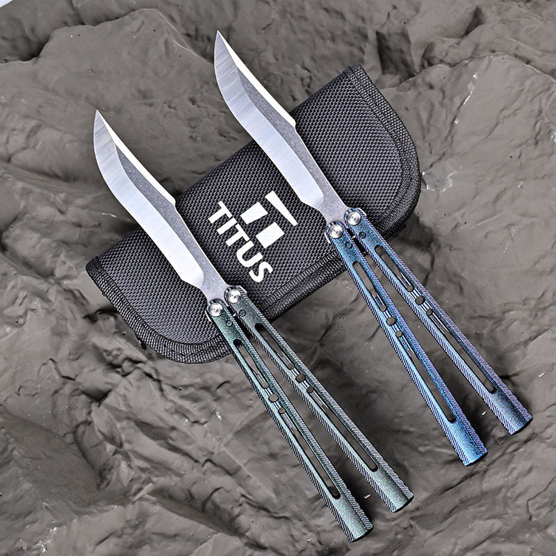 TITUS Renard Bailisong Butterfly Knife Ceramic Surface 7075 Aluminum Channel Handle VG10 Blade Bushing System Jilt Free-swinging Knives