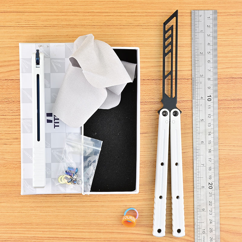 TITUS Kraken Winter Limited Edition Bailisong Butterfly Knife White Ceramic Surface 7075 Aluminum Channel Handle VG10 Blade Bushing System Jilt Free-swinging Knives