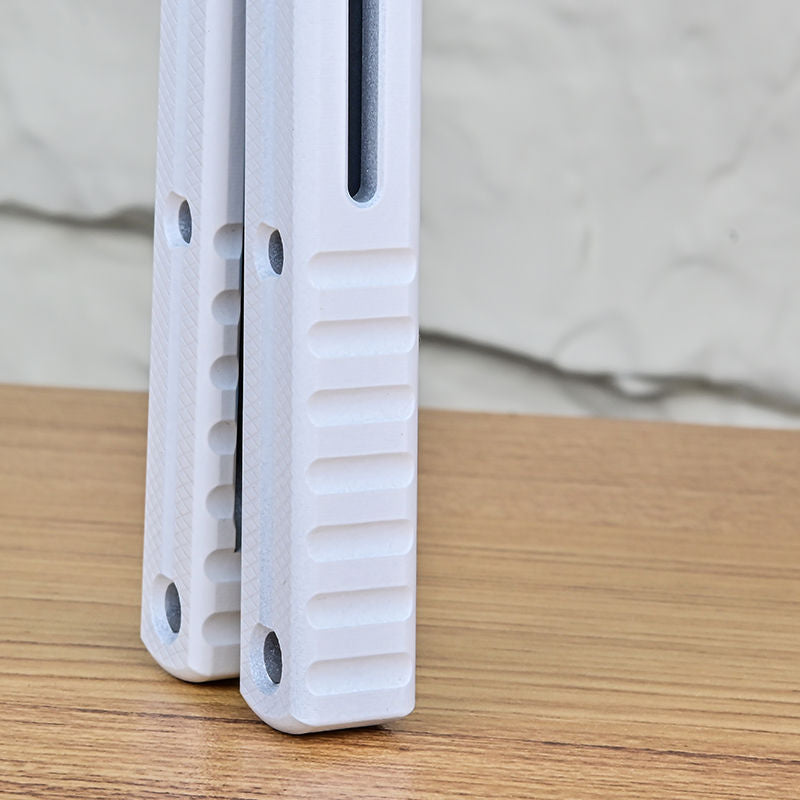 TITUS Kraken Winter Limited Edition Bailisong Butterfly Knife White Ceramic Surface 7075 Aluminum Channel Handle VG10 Blade Bushing System Jilt Free-swinging Knives