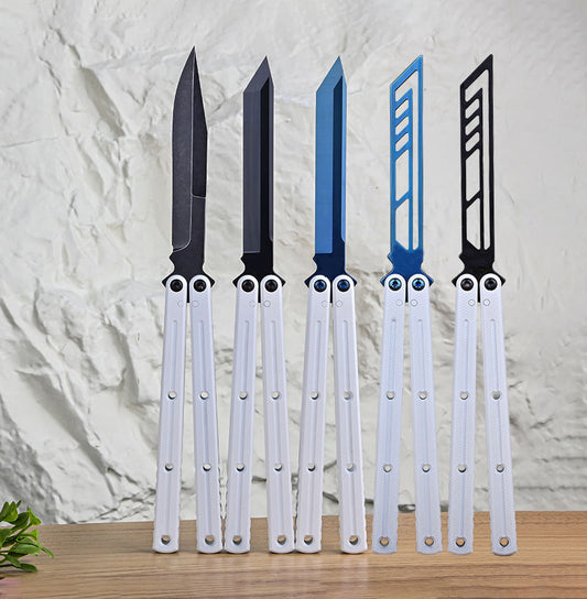 TITUS Kraken Winter Limited Edition Bailisong Butterfly Knife White Ceramic Surface 7075 Aluminum Channel Handle VG10 Blade Bushing System Jilt Free-swinging Knives